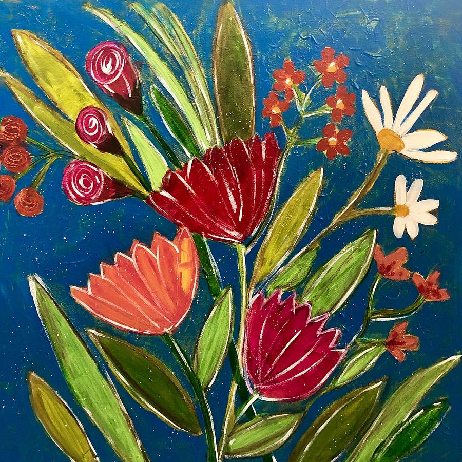 Red Blooms Painting by Monica Martin