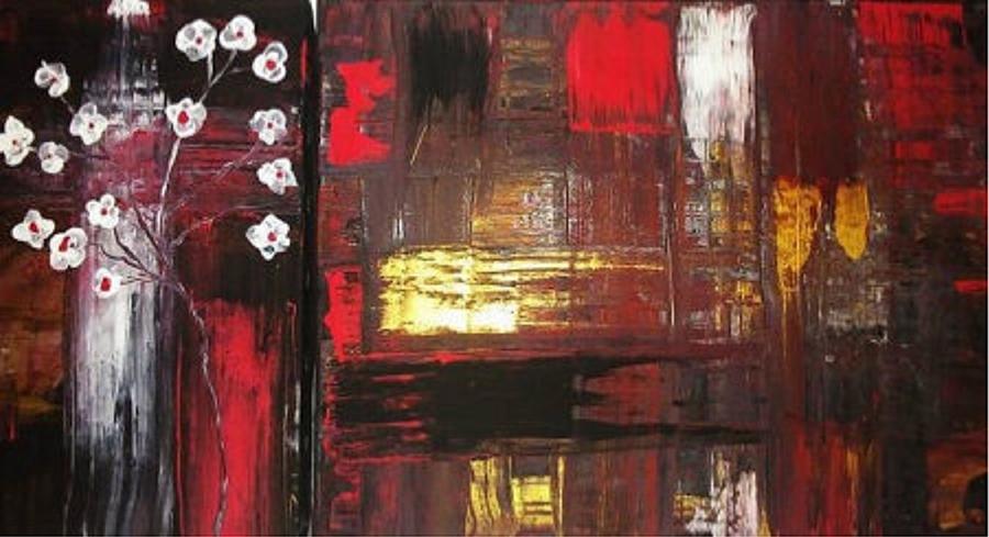 Red Blossom Abstract Painting by Kelly M Turner