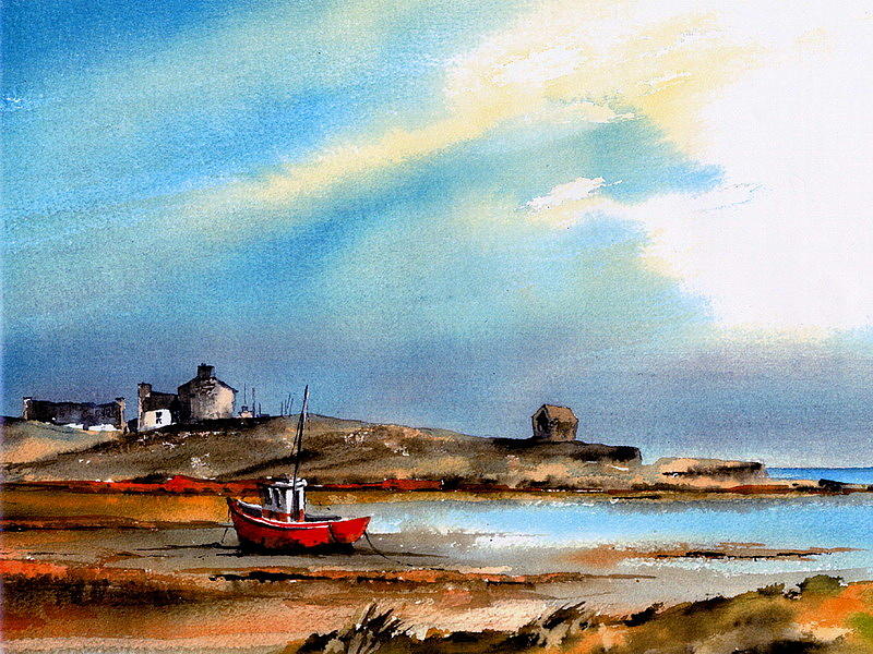 Red Boat at Doonbeg, Co. Clare Painting by Val Byrne