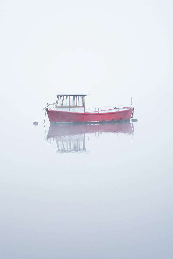 Red Boat in the Mist, Coniston Water Photograph by Anita Nicholson