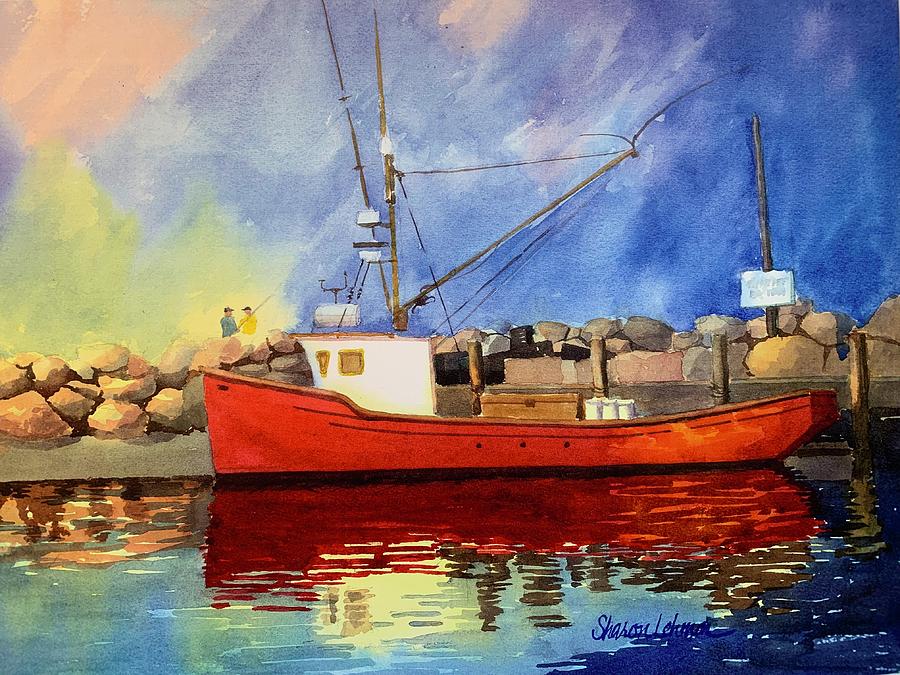 Red Boat Painting by Sharon Lehman