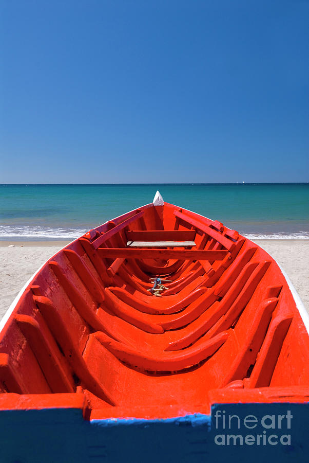 Boat Photograph - Red Boat, St Lucia by Justin Foulkes