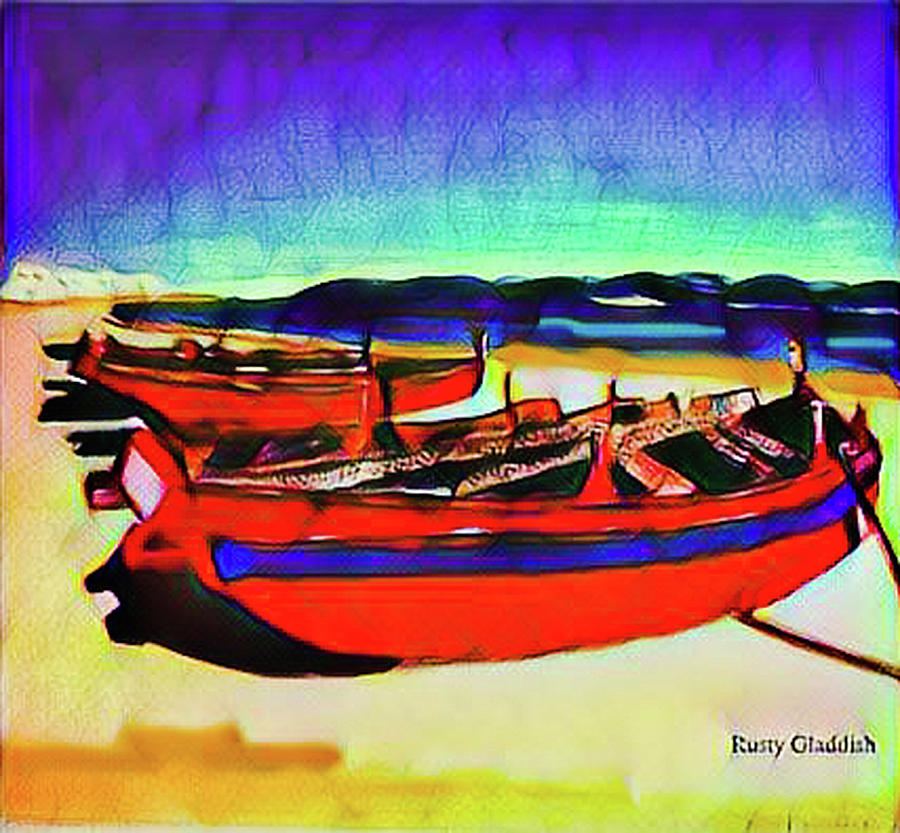 Red Boats Revisited Mixed Media by Rusty Gladdish