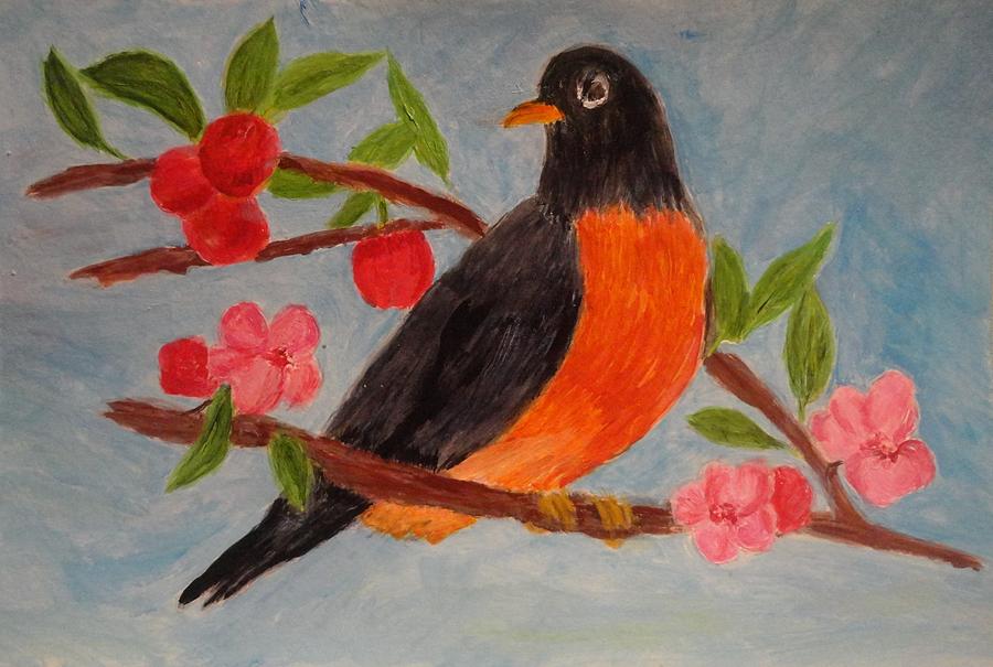 Red Breast Robin   Painting by Rosie Foshee