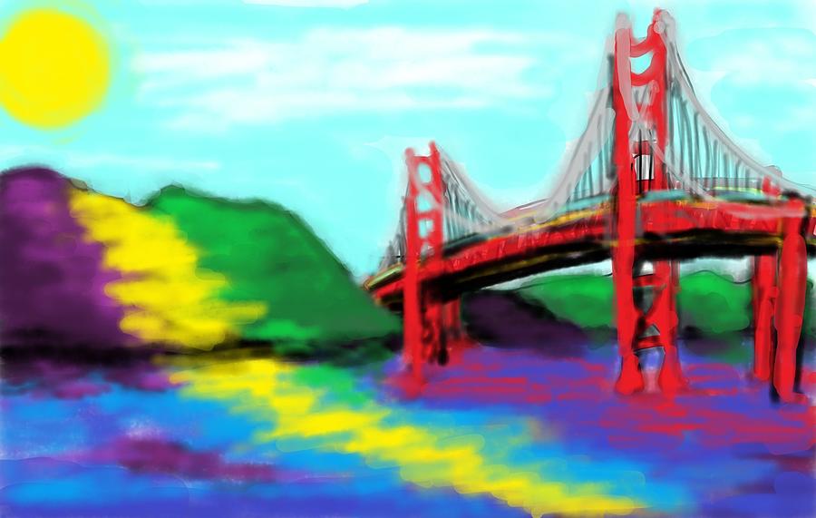 Red bridge Digital Art by Diane Dahm