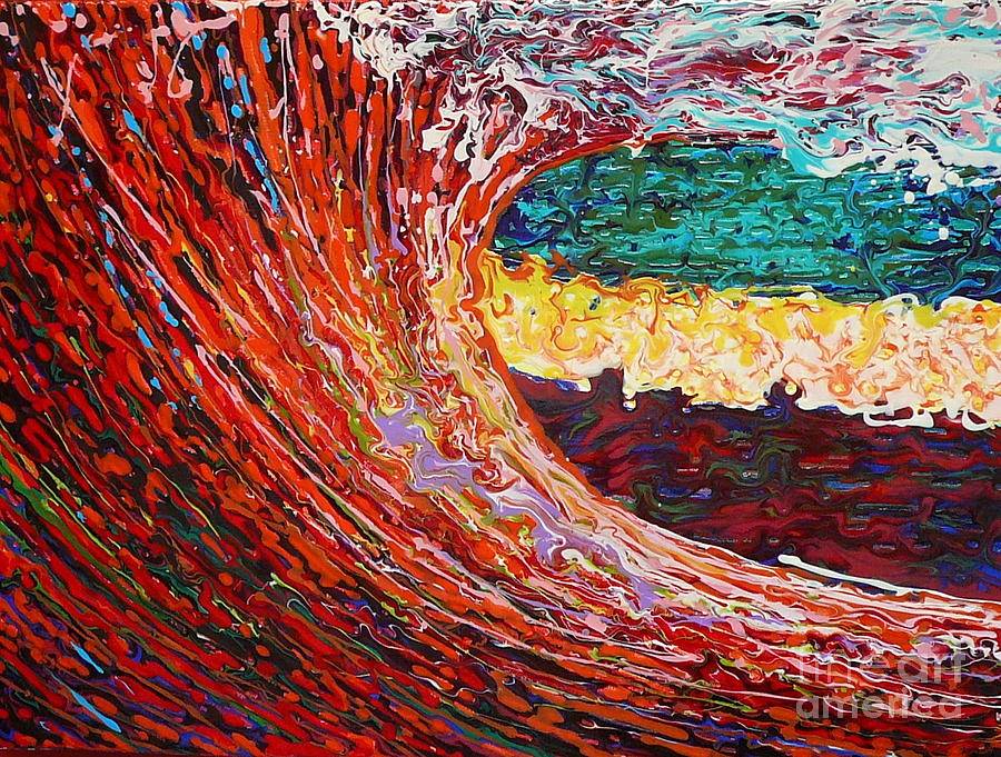 Red Bubble Wave Painting by Gayle Utter