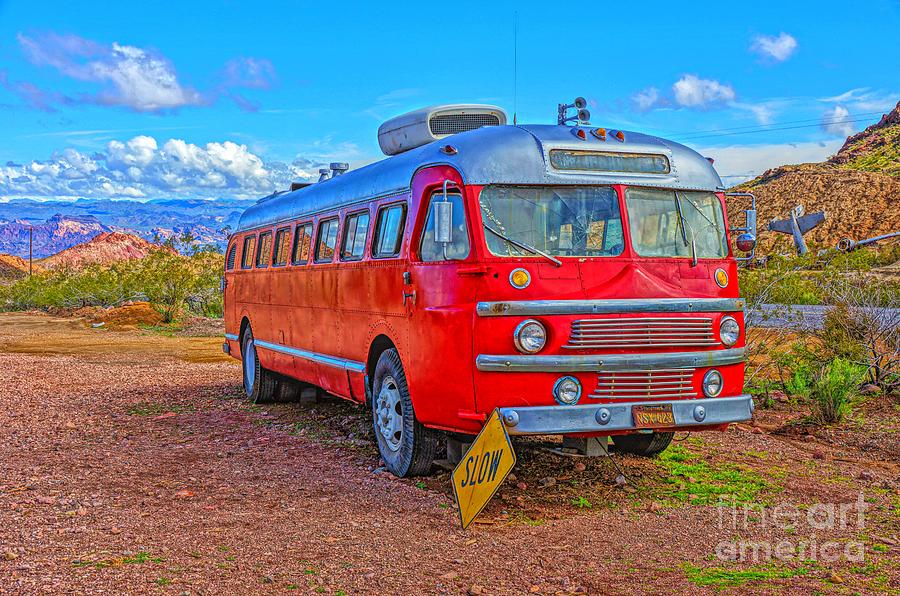 Red Bus By The Road Photograph by Rodney Lee Williams