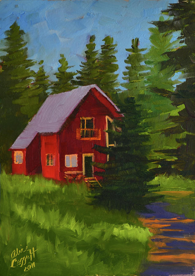 Red Cabin Painting by Alice Leggett