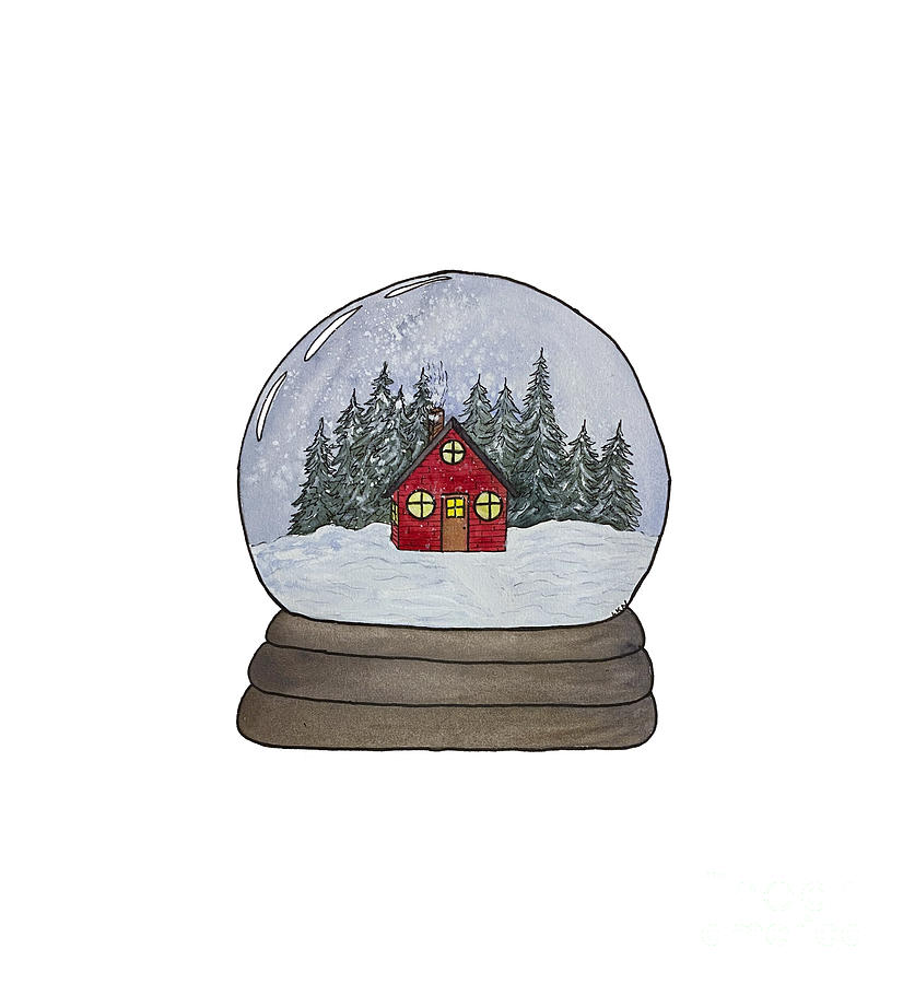 Red Cabin Snow Globe Mixed Media by Lisa Neuman