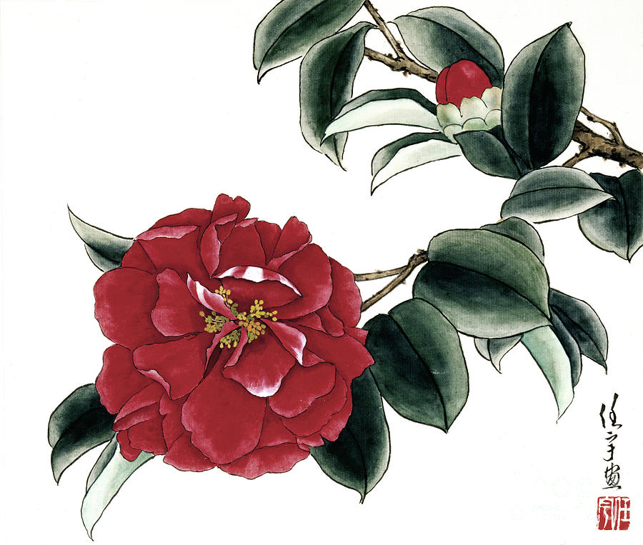 Red Camellias I Painting by Ren Yu Red Camellias I Painting by Ren Yu