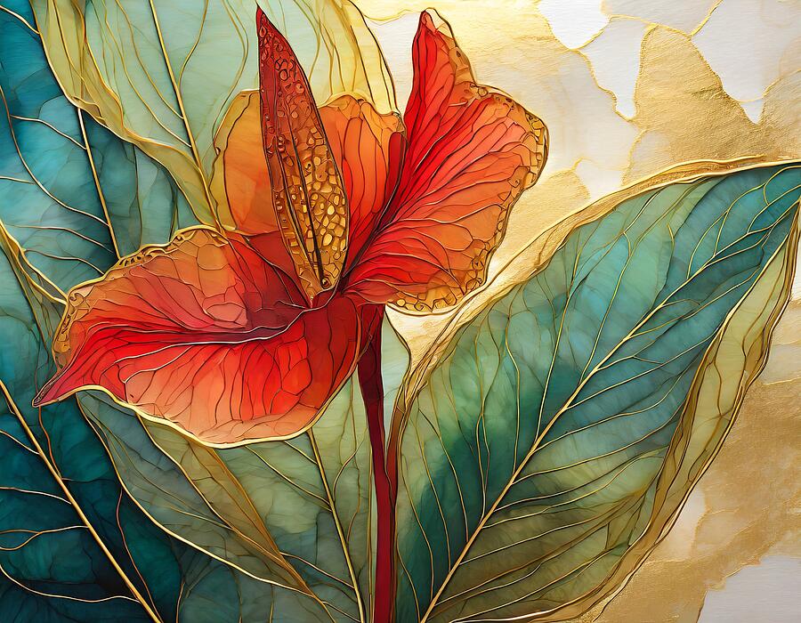 Red Canna Mixed Media by Susan Rydberg