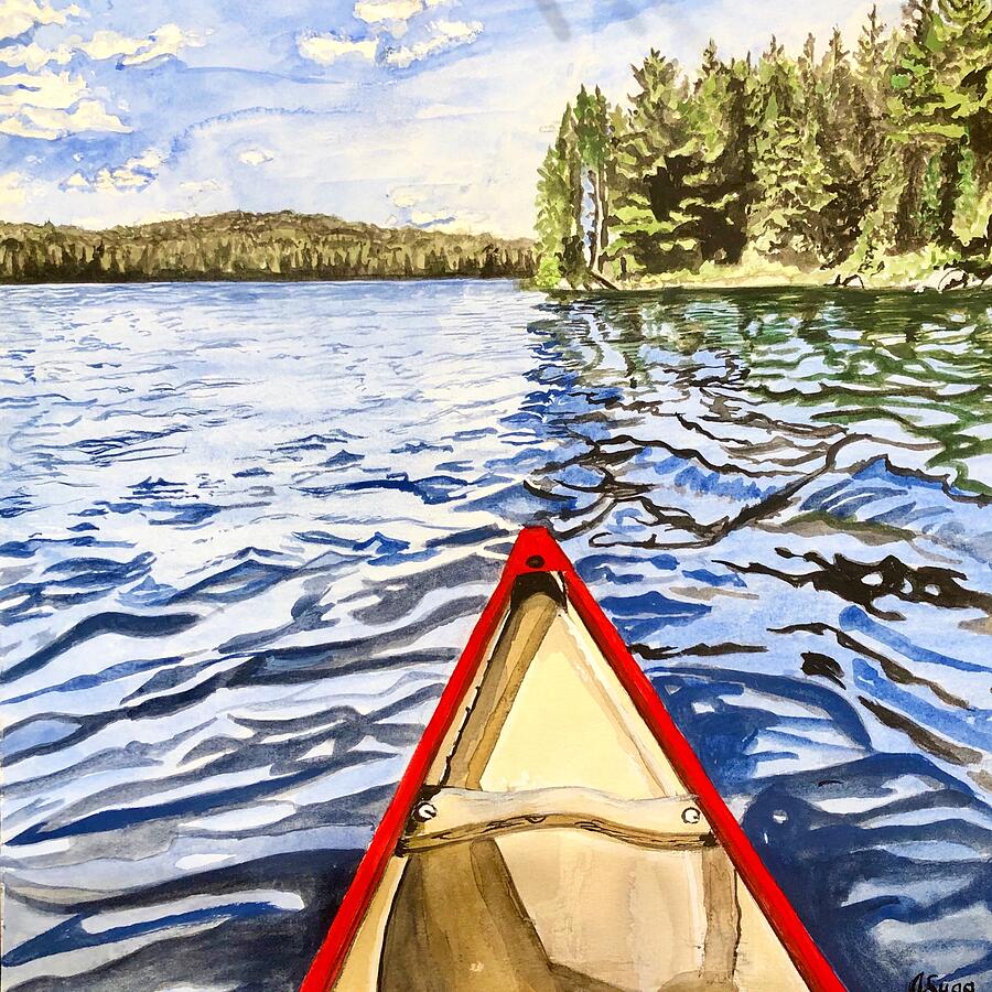 Red Canoe Painting by Judy Sugg