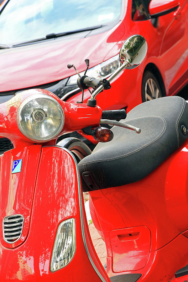 Red Car Motorcycle Photograph