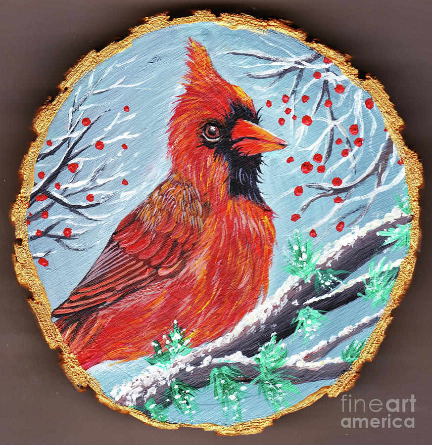 Red Cardinal Ornament Painting by Sudakshina Bhattacharya