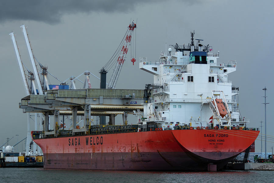Red Cargo Ship at Dock Photograph by Bradford Martin