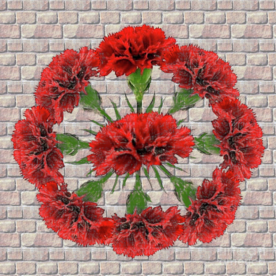 Red Carnation Wreath on Brick Digital Art by Charles Robinson
