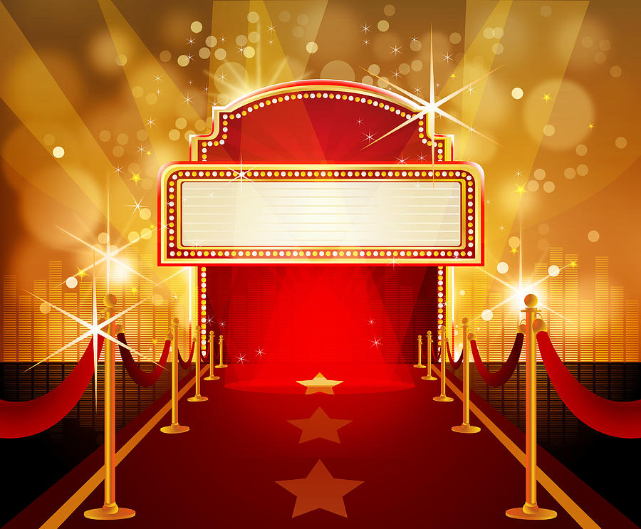 Red Carpet with Marquee in Flashy Background Drawing by Unizyne