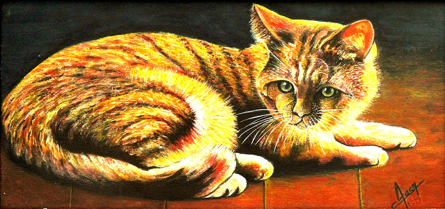 Red Cat Painting by Jackie Nourigat
