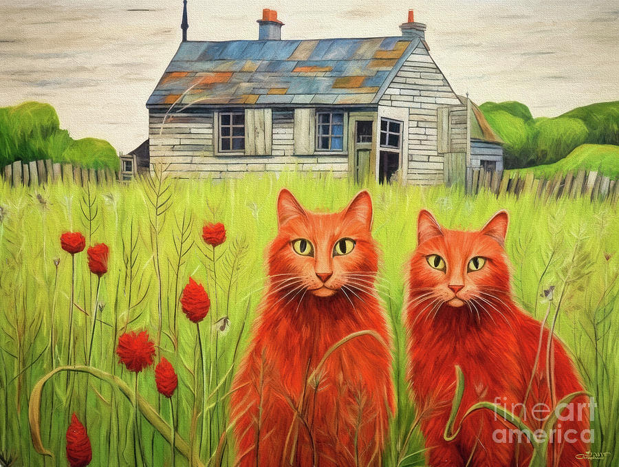 Red Cats in the Garden Digital Art by Jutta Maria Pusl
