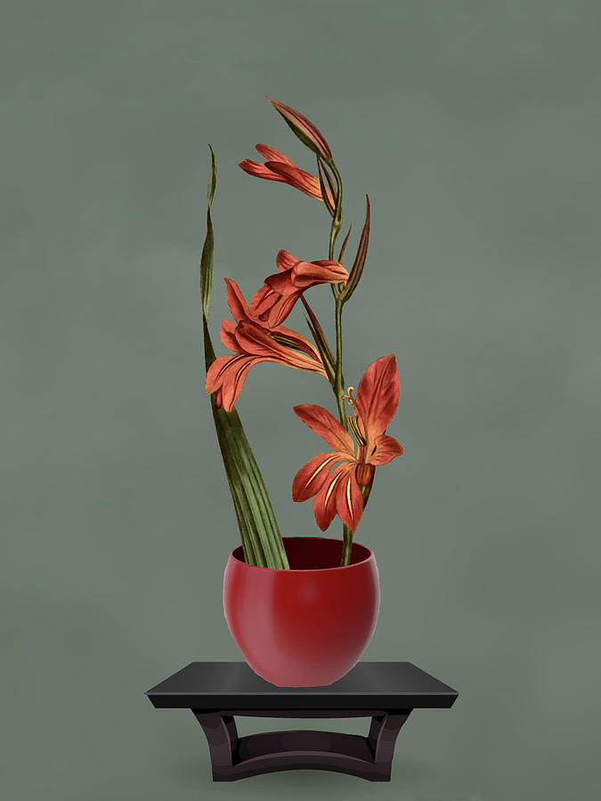 Red Ceramic Bowl Pot with Flowers Mixed Media by David Dehner