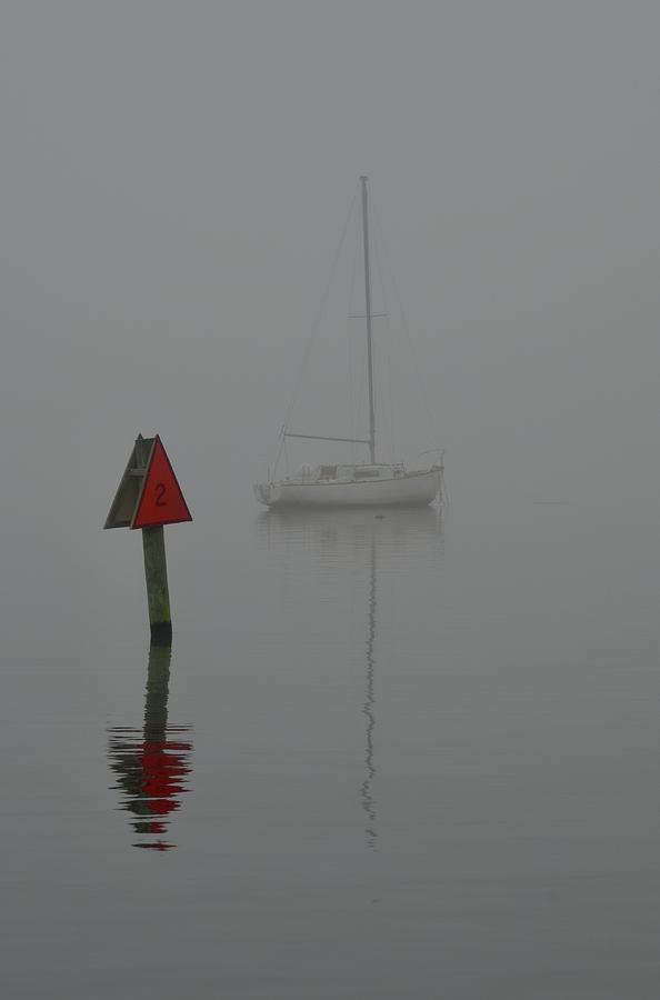 Red Channel Marker in a Foggy Marina Photograph by Richard Bryce and Family