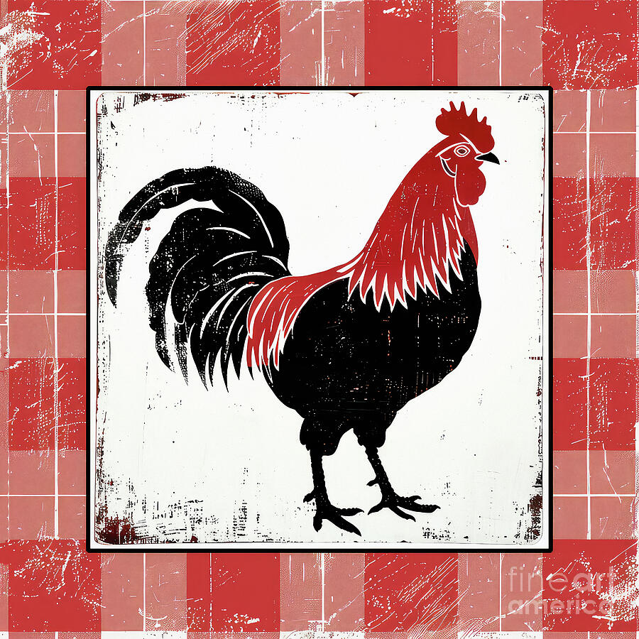 Red Check Rooster 2 Painting by Tina LeCour Red Check Rooster 2 Painting by Tina LeCour