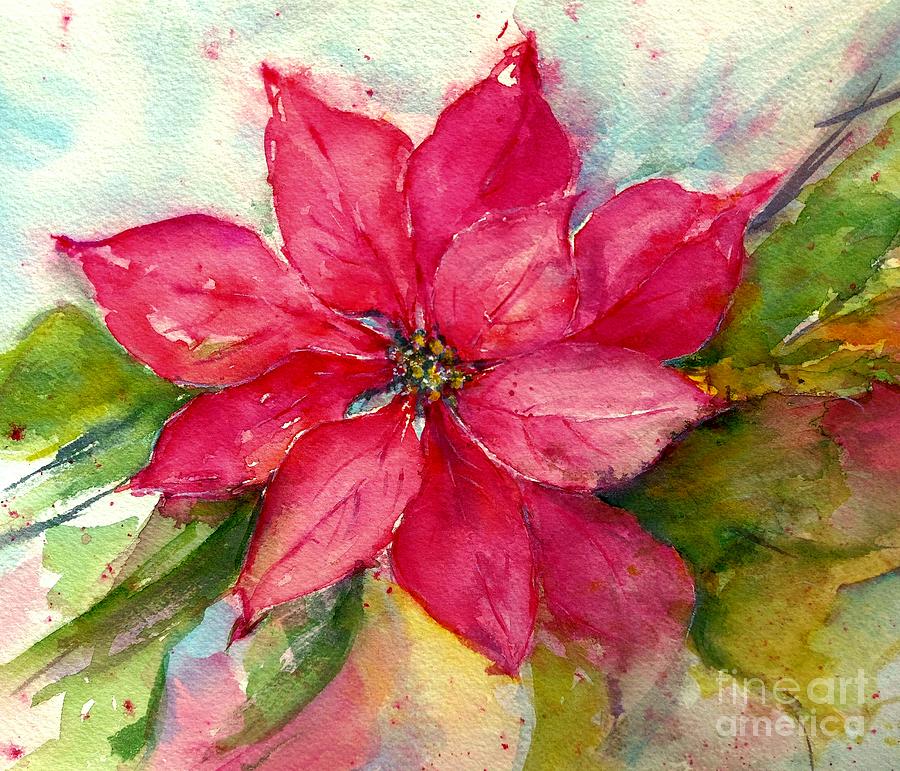Red Christmas Poinsettia Painting by Amalia Suruceanu