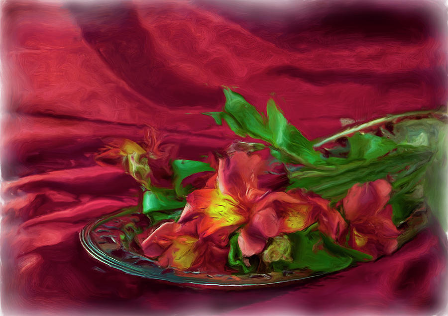 Red Christmas Flower On A Silver Platter Photograph by Cordia Murphy