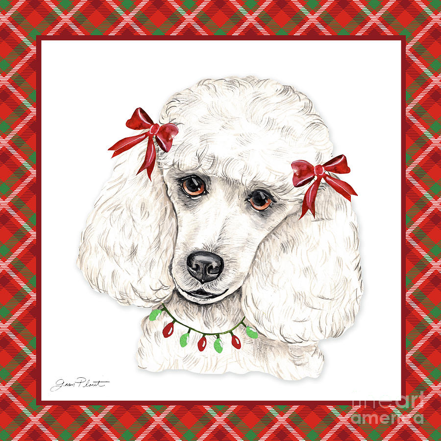 Red Christmas Plaid with Dog C Painting by Jean Plout