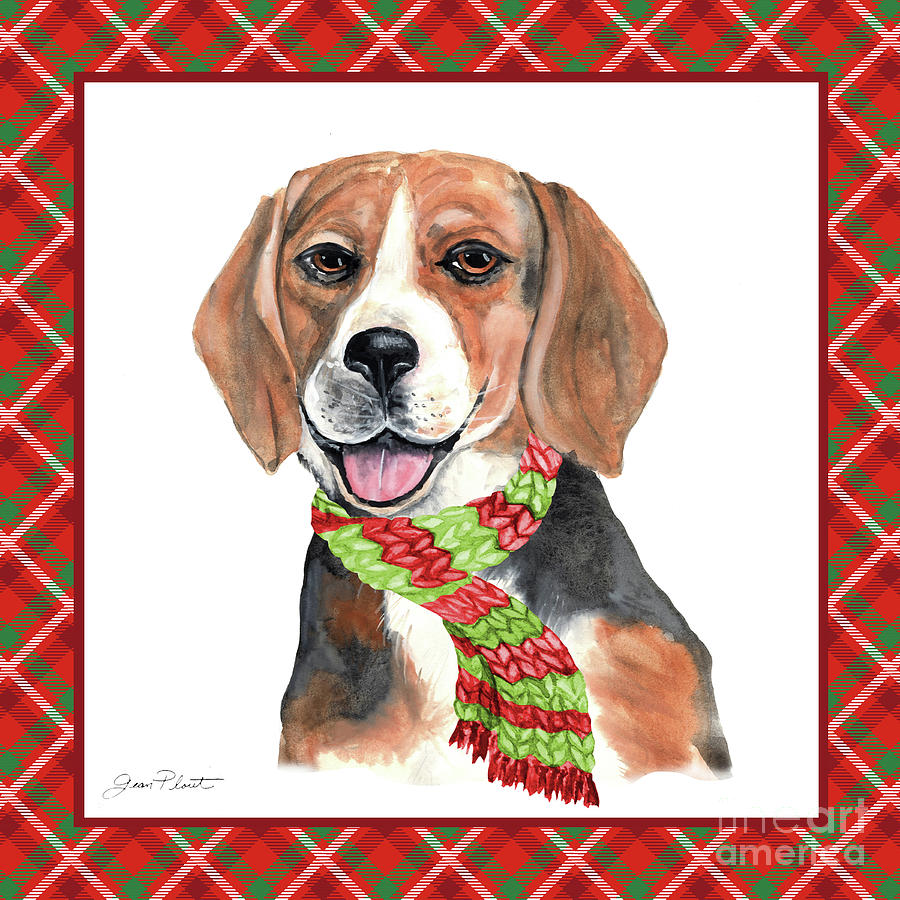 Red Christmas Plaid with Dog D Painting by Jean Plout