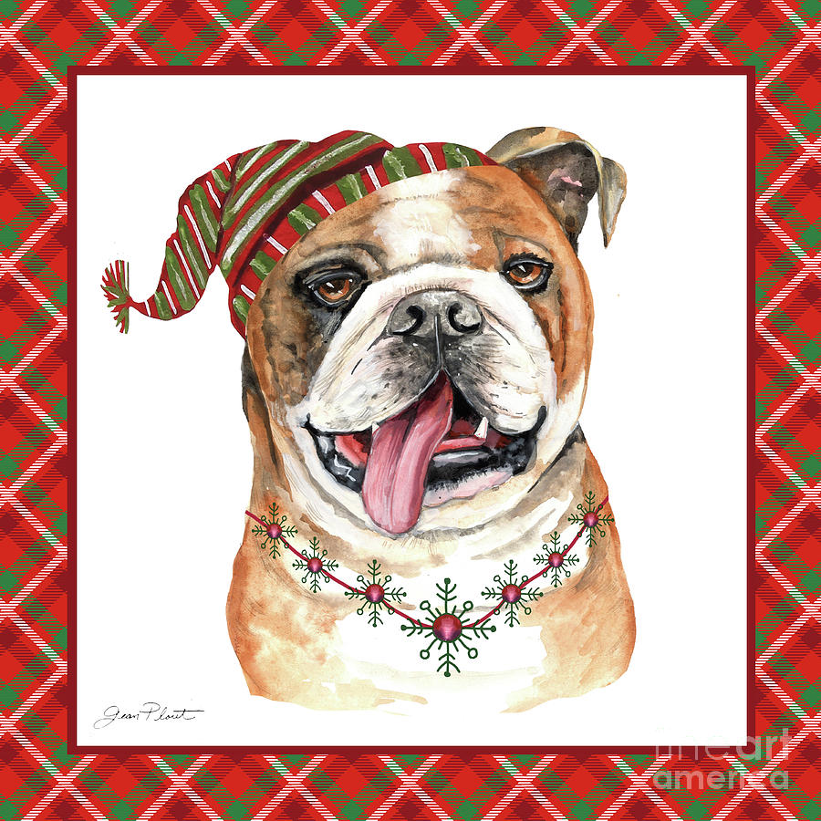 Red Christmas Plaid with Dog H Painting by Jean Plout