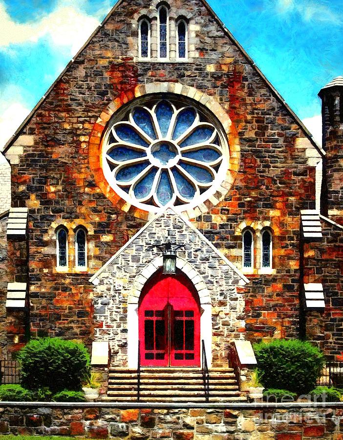 Red church door Bethlehem PA Photograph by Janine Riley