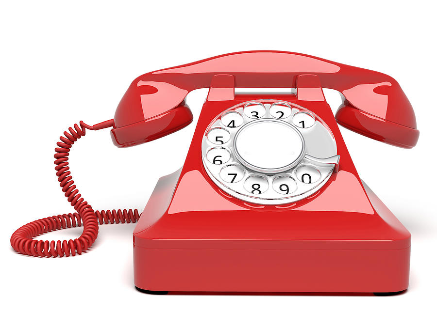 Red circle dial telephone on white background Photograph by Me4o