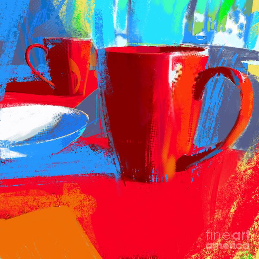 Red Coffee Mugs Digital Art