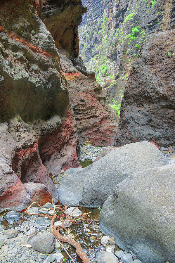 Red colored rocks in the Masca gorge Photograph by Sun Travels