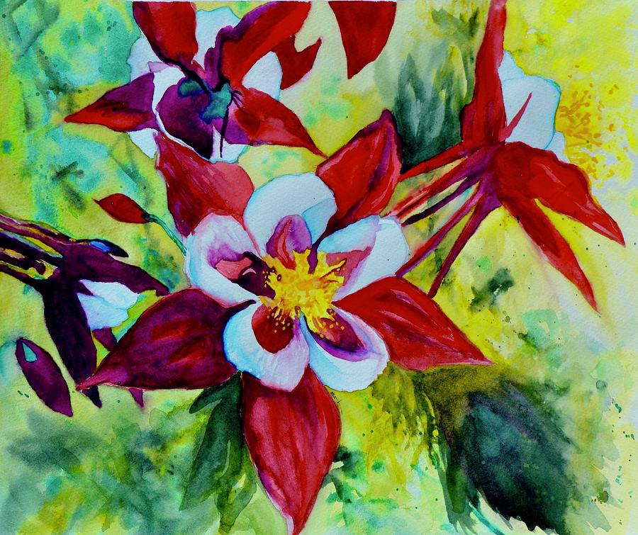 Red Columbines Painting by Beverley Harper Tinsley