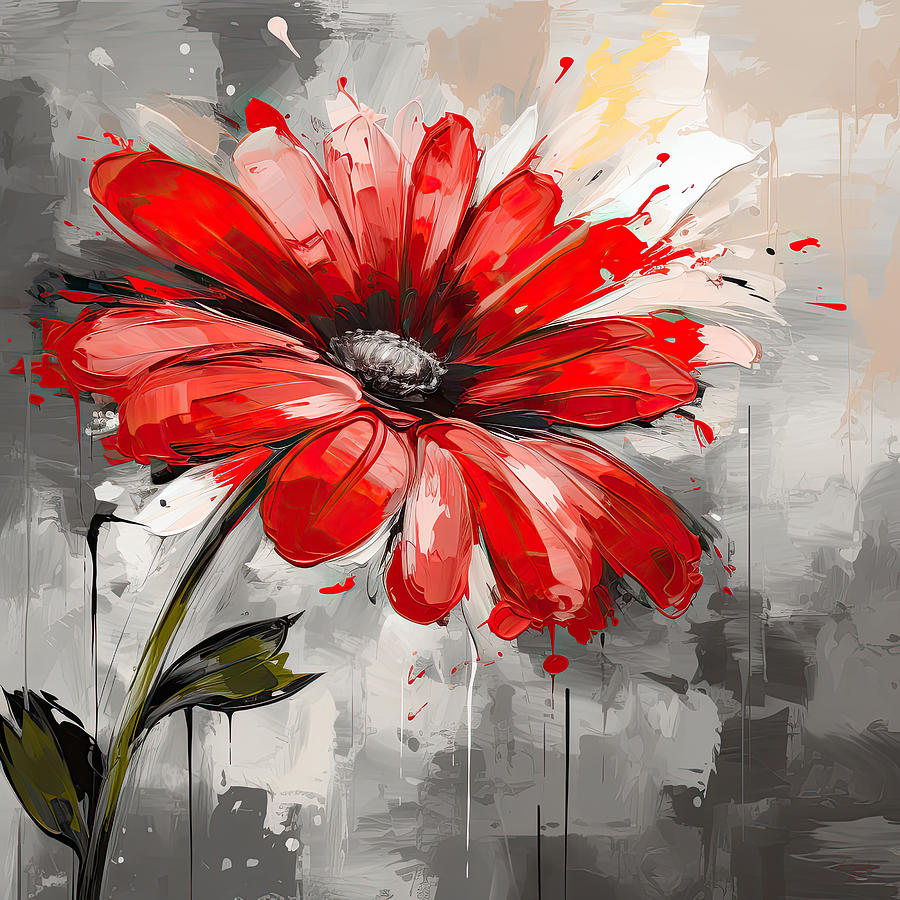 Daisy Photograph - Red Contemporary Art in Gray by Lourry Legarde