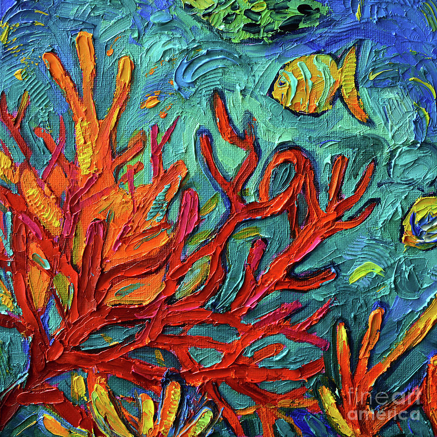 RED CORAL UNDERWATER SCAPE palette knife oil painting detail Mona Edulesco Painting by Mona Edulesco