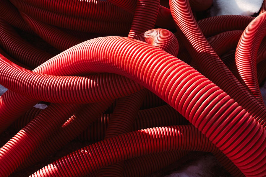 Red Corrugated Pipes Background Photograph by Ultrapro