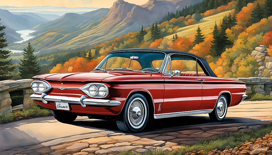 Red Corvair in the Mountains Digital Art by Greg Joens
