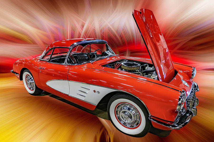 Red Corvette Digital Art by Bill Gallagher