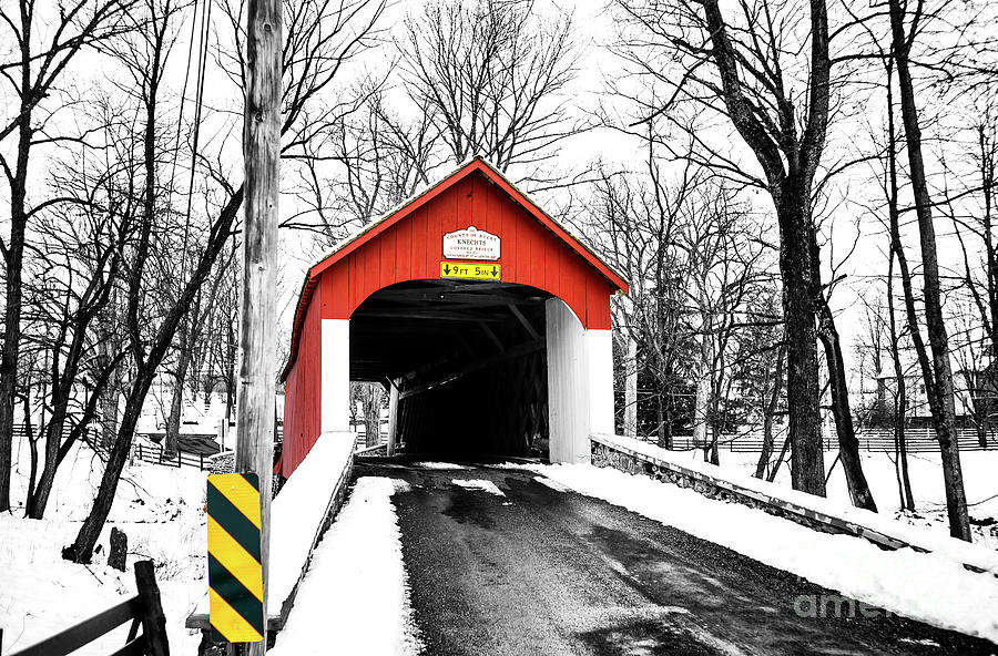 Red Covered Bridge Fusion in Bucks County Photograph by John Rizzuto