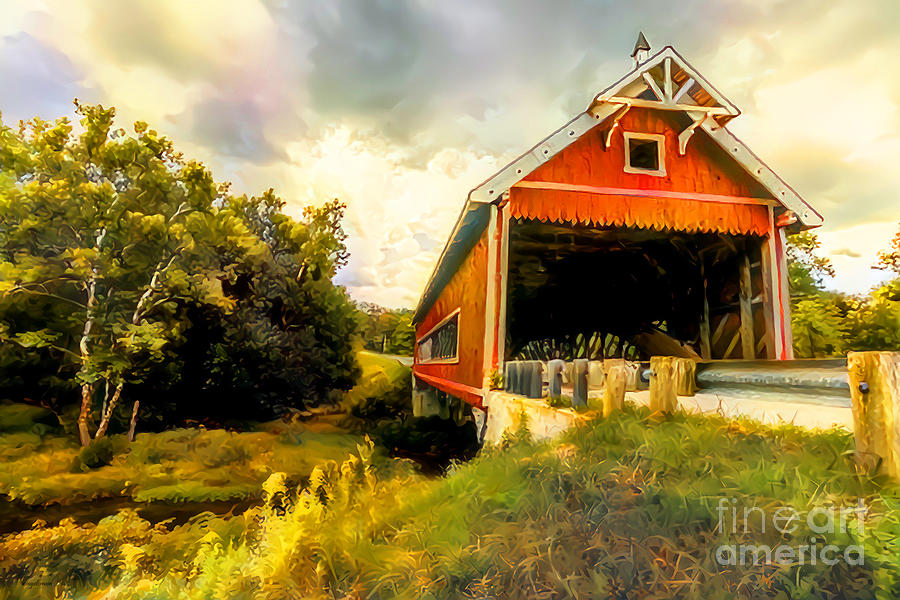 Red Covered Bridge in Traditional Golden Light 20210212a Photograph by Wingsdomain Art and Photography