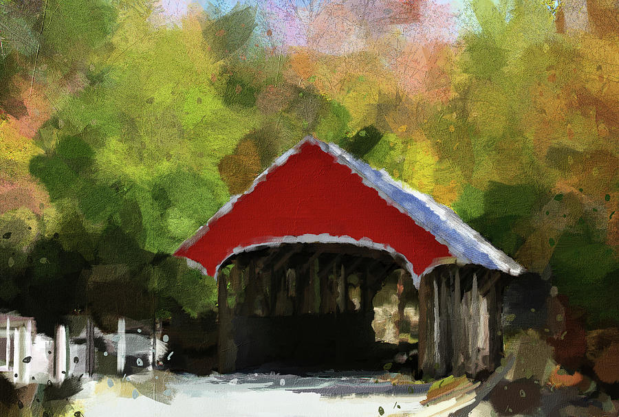 Red Covered Bridge Painting Painting by Dan Sproul