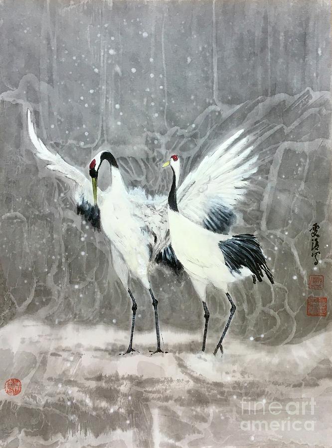 Red-Crown Crane - 1 Sweet Quiet Moment Painting by Carmen Lam
