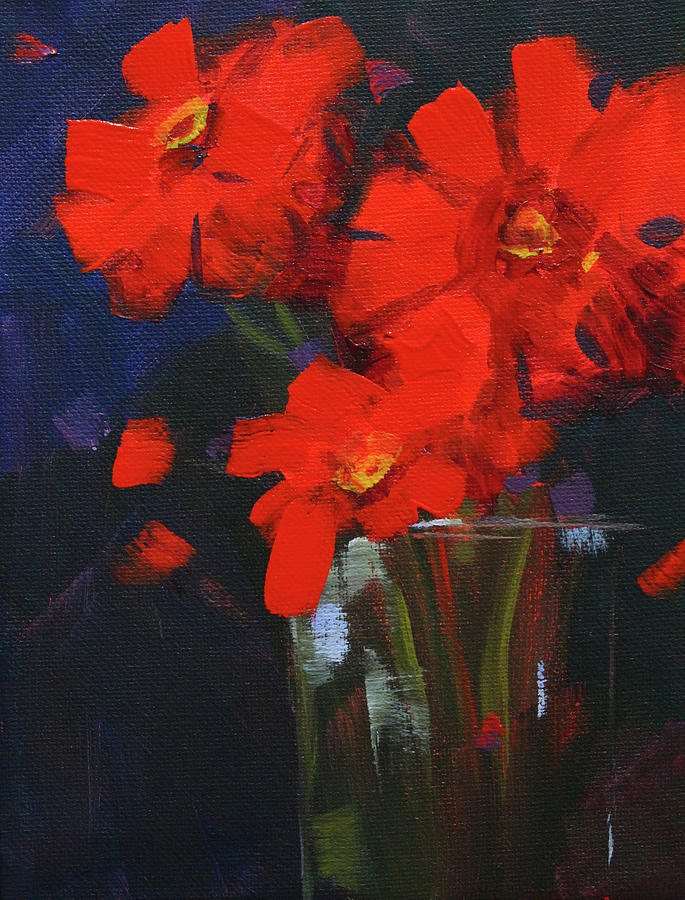 Red Dahlia Painting by Nancy Merkle
