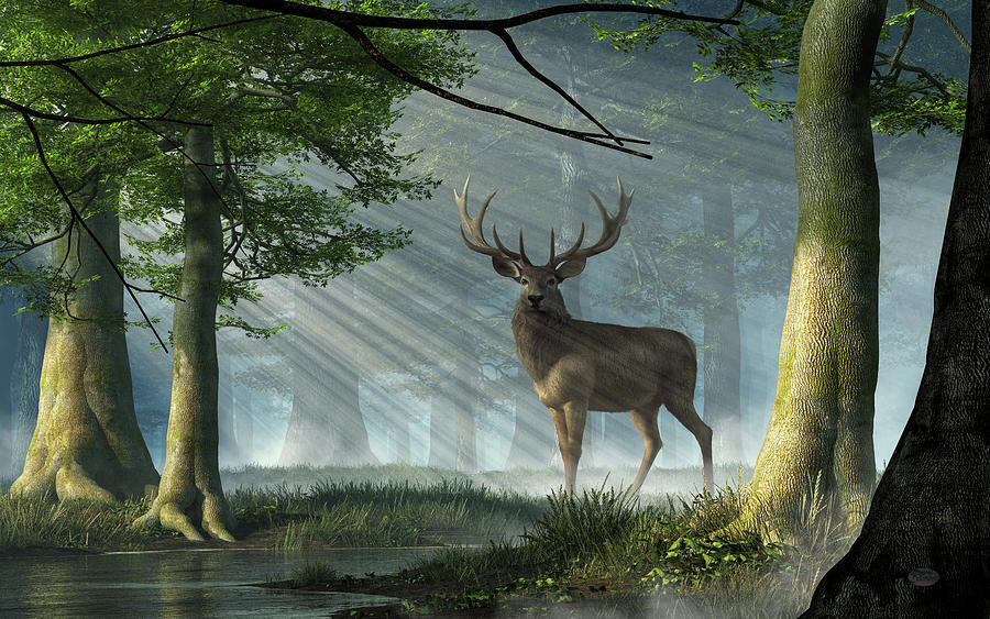 Red Deer in the Deep Forest Digital Art by Daniel Eskridge