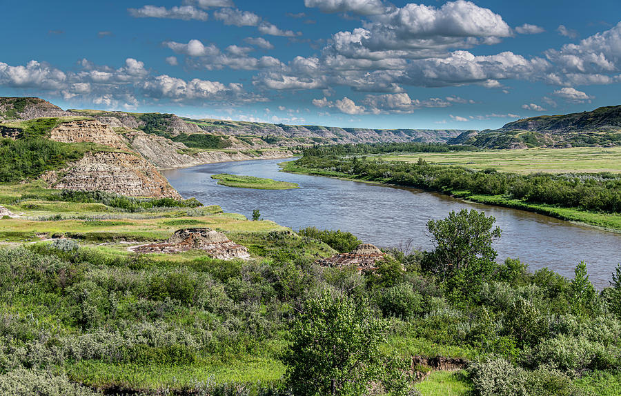 Summer Photograph - Red Deer River in the Alberta Badlands by Phil And Karen Rispin