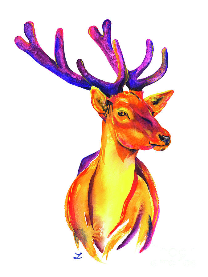 Red Deer Painting by Zaira Dzhaubaeva