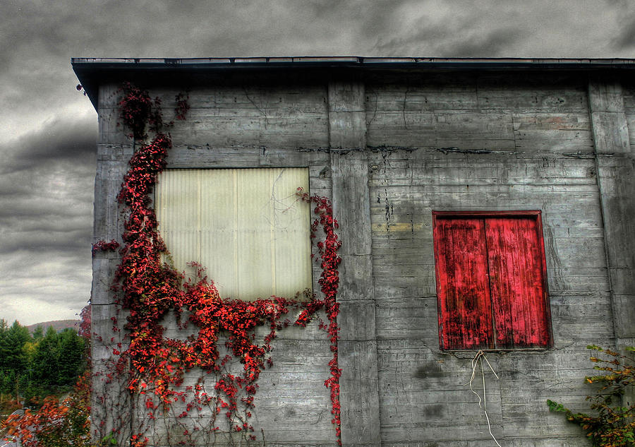 Red Door Against An Angry Sky Photograph